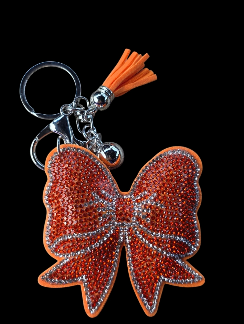 Orange Crystal Bow Bag Charm Keychain with Tassel